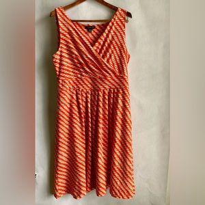LANDS END Wrap Top Sleeveless Dress - Rope Print - Tangerine & White - Med